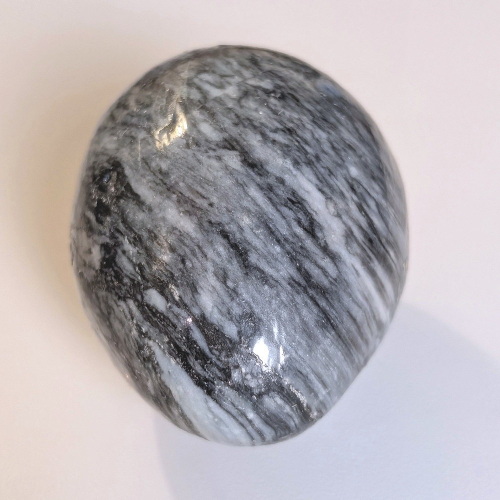 Vintage Black White Swirl Polished Marble Stone Egg Decorative Paperweight 3in - Picture 4 of 6